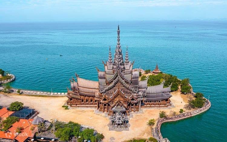 Sanctuary of Truth Pattaya Thailand — 105-metre wooden temple with intricate hand-carved Hindu and Buddhist sculptures