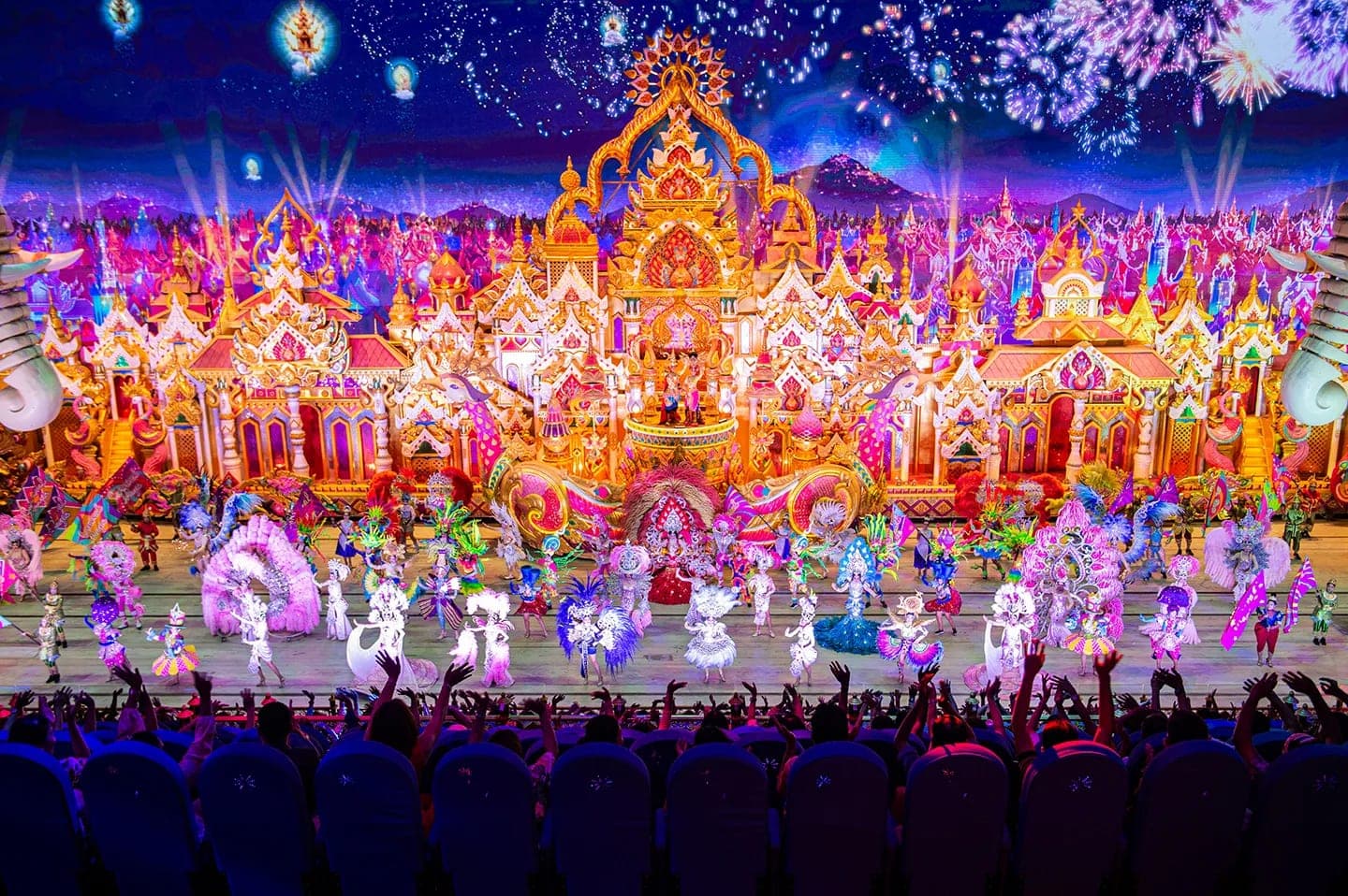 Carnival Magic Phuket Grand Carnival Parade show with floats and performers inside the 2000-seat Paradium theatre