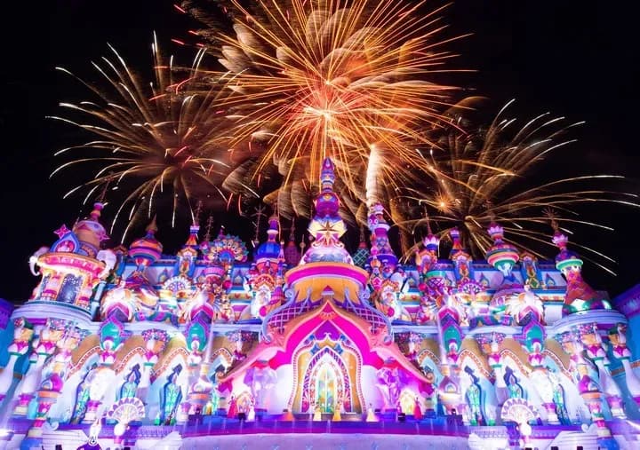 Carnival Magic Phuket Kingdom of Lights with more than 40 million LEDs illuminating the carnival theme park at night in Kamala