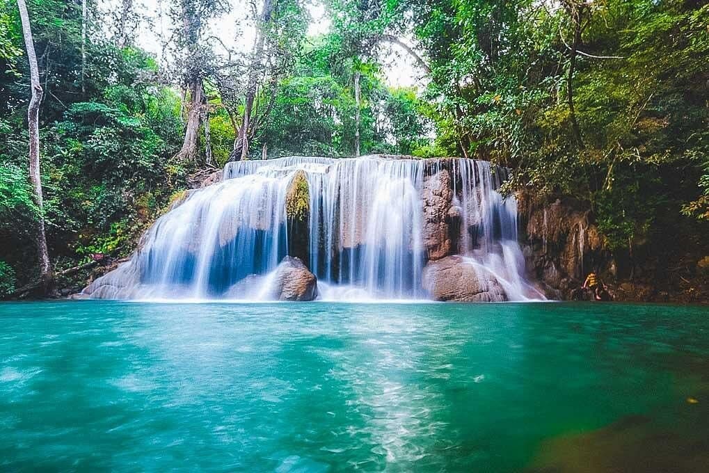 Erawan Waterfall upper tiers jungle trail Erawan National Park Kanchanaburi