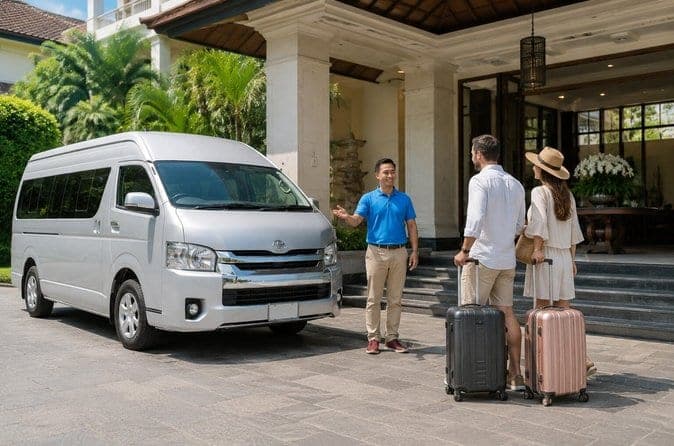 Private van with driver waiting at a hotel door in Thailand — 8 hours at your disposal with unlimited stops