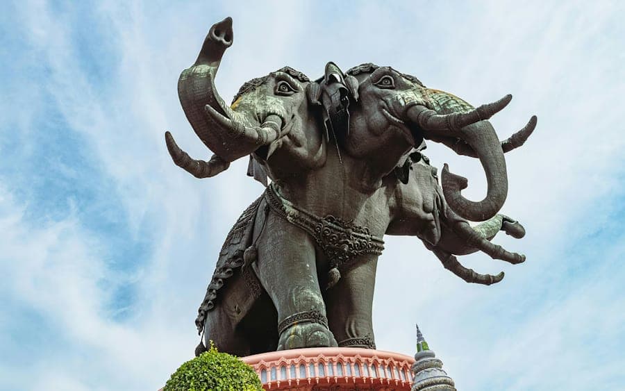 Erawan Museum three-headed bronze elephant statue 29 metres tall in Samut Prakan Thailand