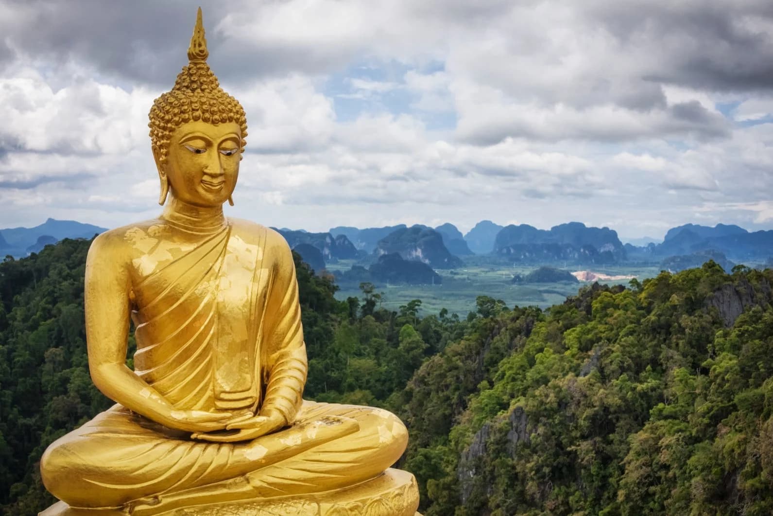 Tiger Cave Temple summit Buddha Krabi — panoramic Andaman Sea view from the 278-metre summit on the Krabi Jungle Tour