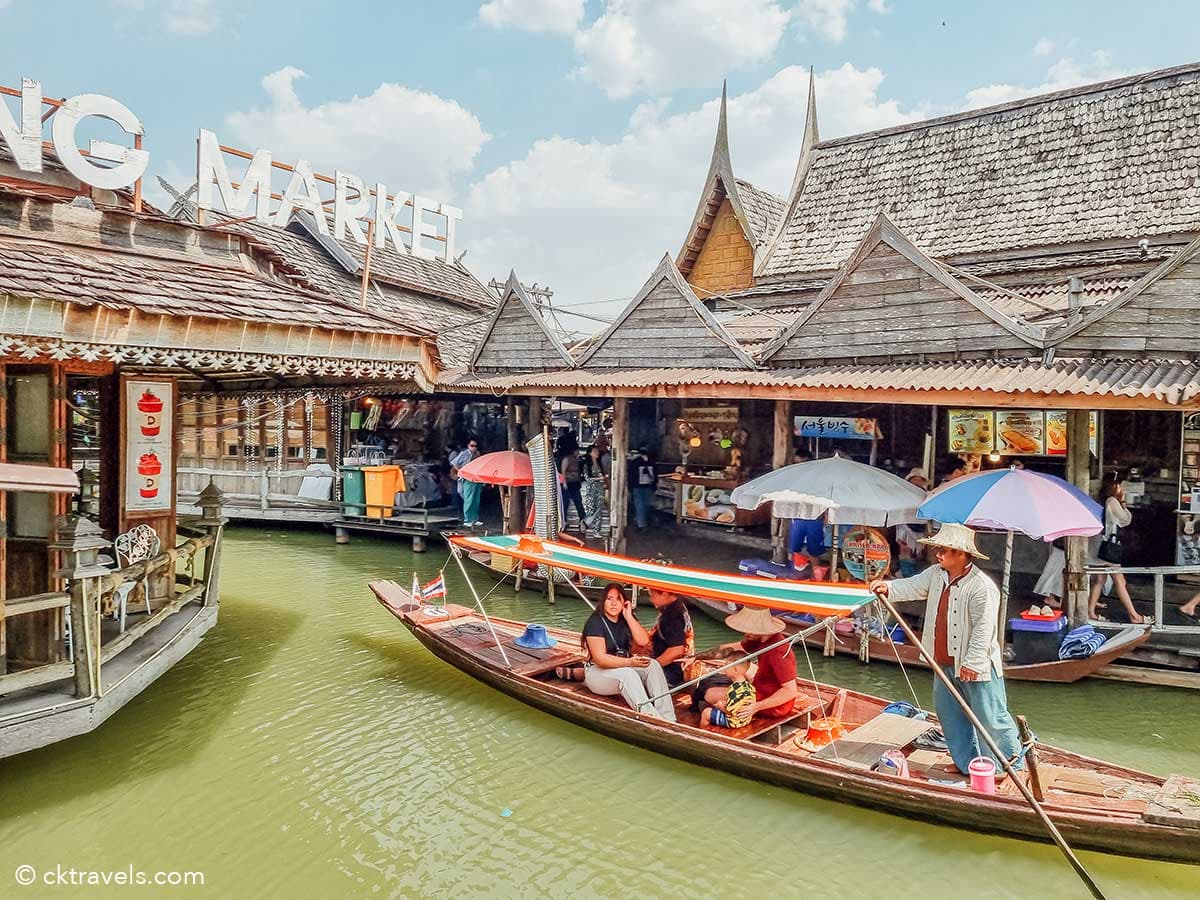 Pattaya Floating Market walkways — wooden bridges, handicraft shops and riverside Thai architecture