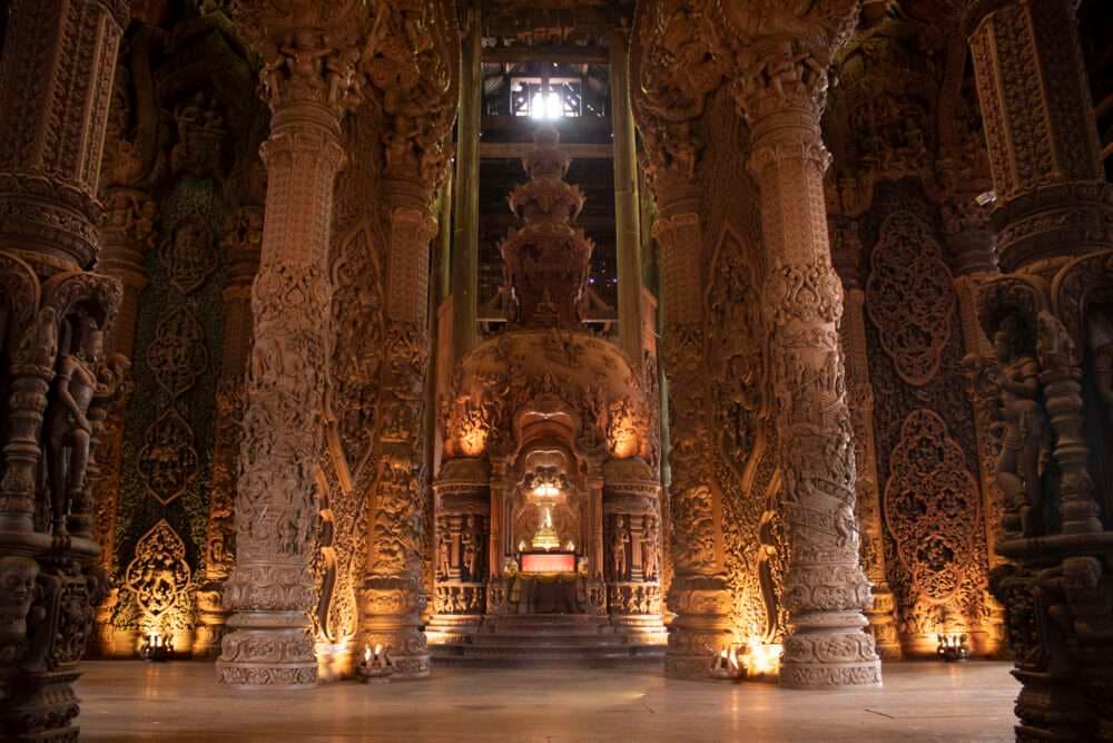 Sanctuary of Truth Pattaya seafront location in Naklua — sunset views over Gulf of Thailand