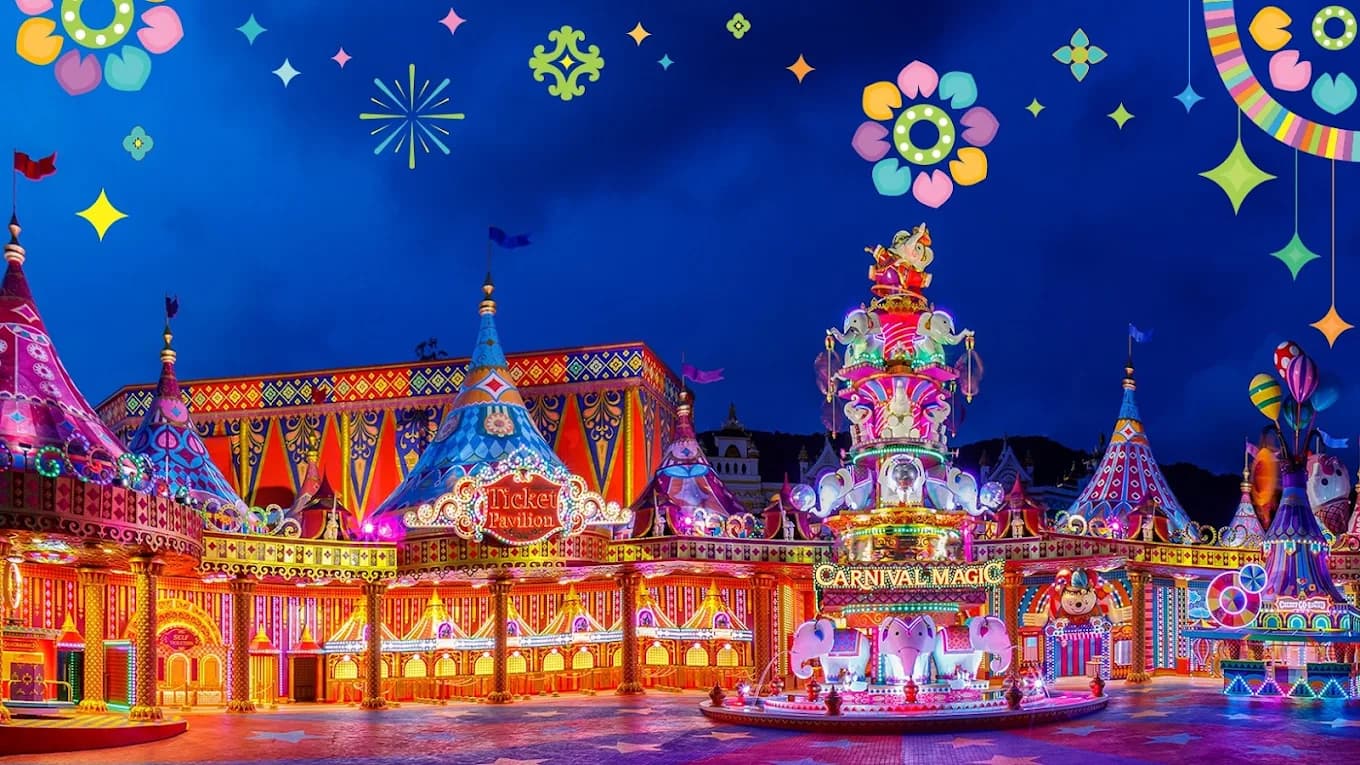 Carnival Magic Phuket illuminated park walkway and light tunnels Kamala Kathu