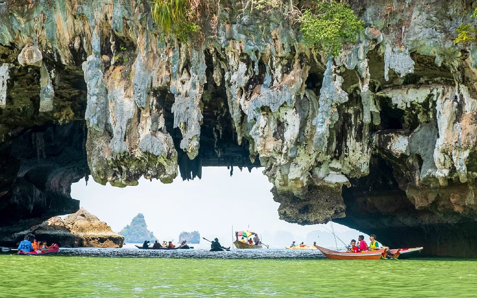 Ice Cream Cave Panak Island sea cave canoeing smooth stalactites low tide Phang Nga Bay