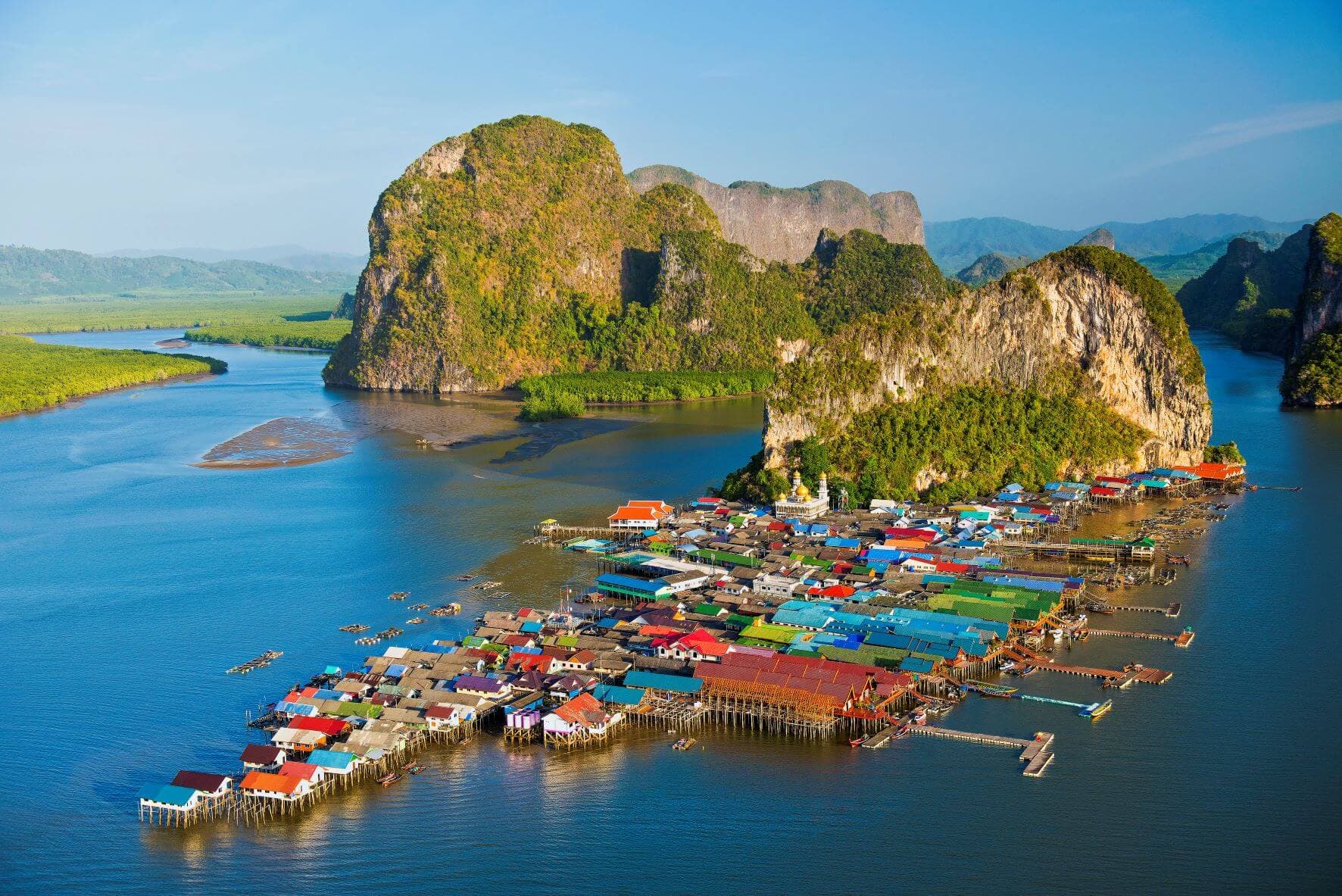 Koh Panyee floating Muslim fishing village 1600 residents built on stilts Phang Nga Bay Thailand
