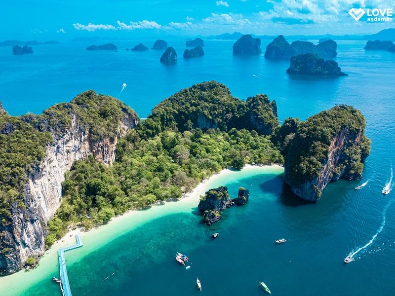 Phang Nga Bay 400 sq km limestone karst towers aerial view Ao Phang Nga National Park Thailand