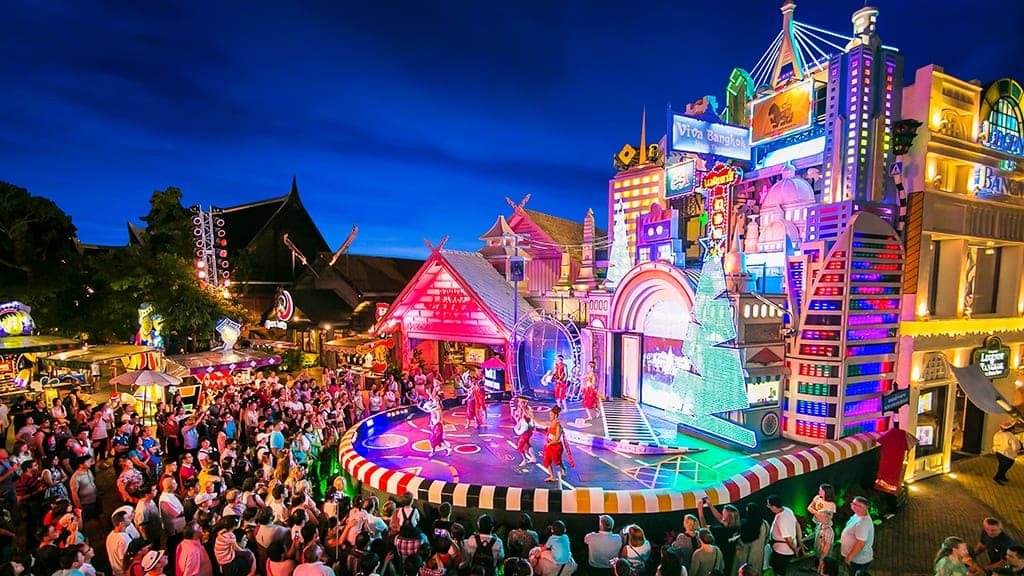 Phuket FantaSea Festival Village lights and Thai architecture Kamala evening