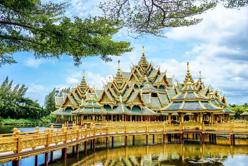 Ancient City Muang Boran floating pavilion reflection pond historic Thailand open-air museum