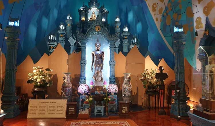 Erawan Museum interior Tavatimsa Heaven Buddha relics celestial murals inside elephant belly