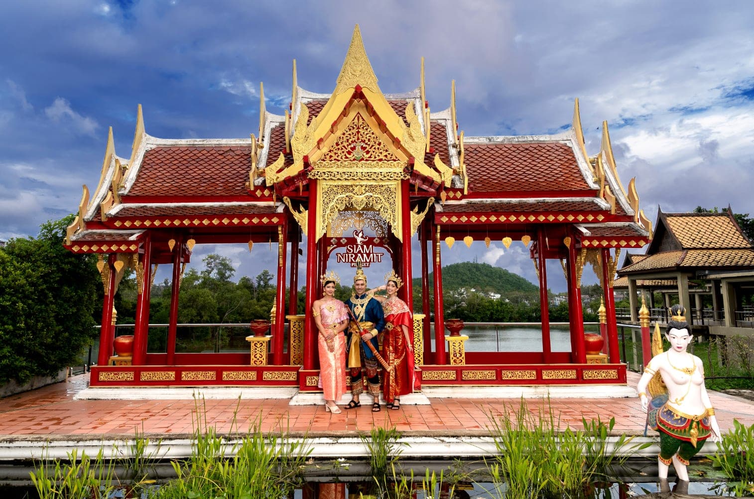 Siam Niramit Phuket Naga courtyard and fountain in the evening Phuket Thailand