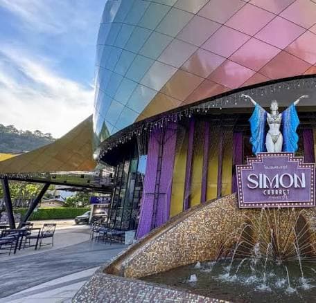 Simon Cabaret Phuket theatre exterior on Sirirach Road Patong at night