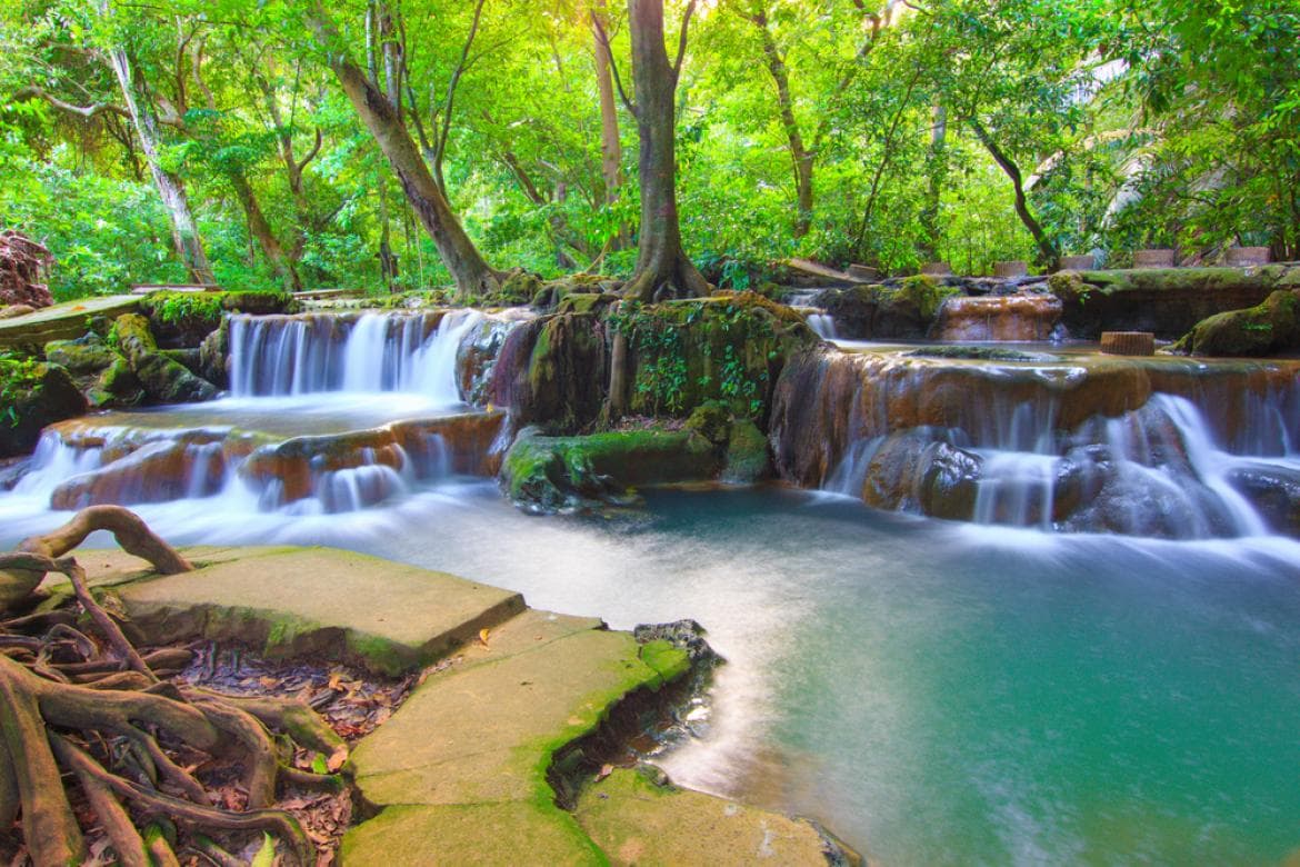 Klong Thom Hot Springs Waterfall Krabi — 40-42°C thermal mineral pools cascading through limestone