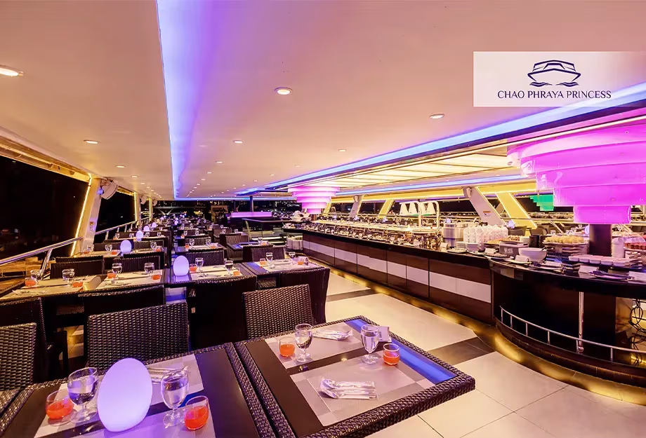 Chao Phraya Princess upper deck dining on the Chao Phraya River Bangkok