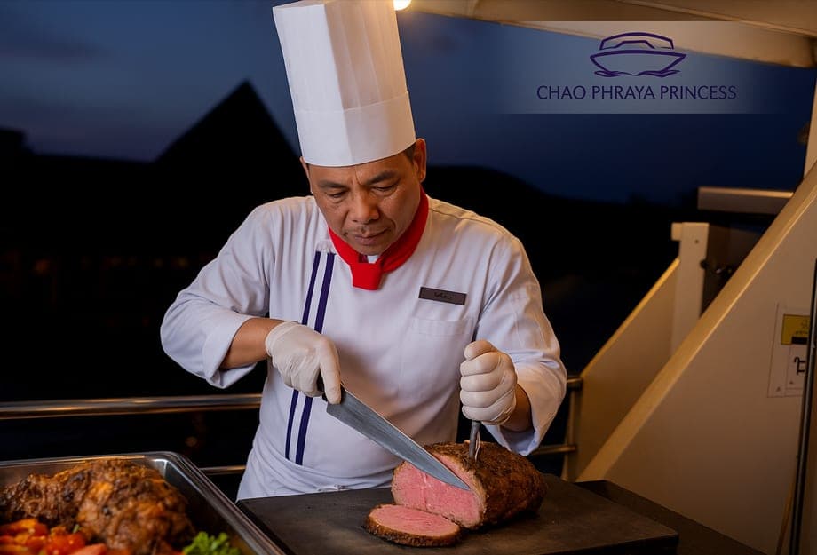 Tenderloin steak with gravy main dish on the Chao Phraya Princess international buffet