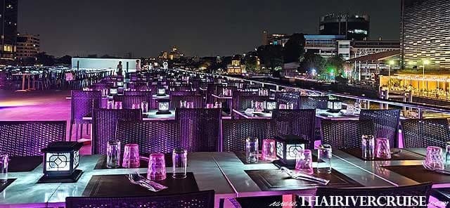 Open-air rooftop deck with 360-degree views on the Luxury White cruise Bangkok