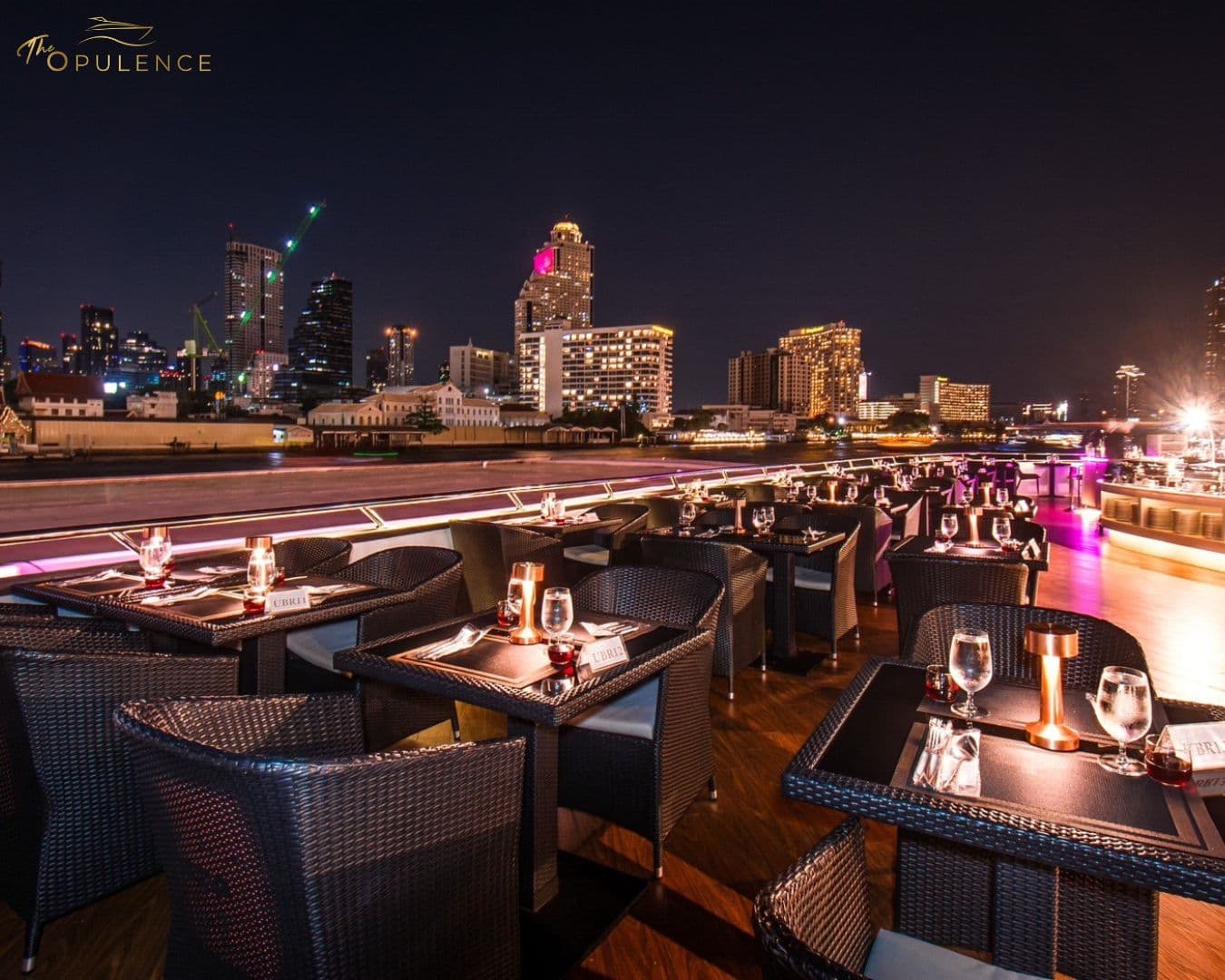 The Opulence Cruise Bangkok illuminated underwater hull lights floating palace effect at night