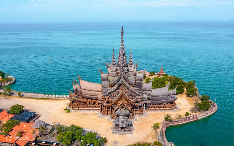 Sanctuary of Truth Pattaya Thailand — 105-metre wooden temple with intricate hand-carved Hindu and Buddhist sculptures