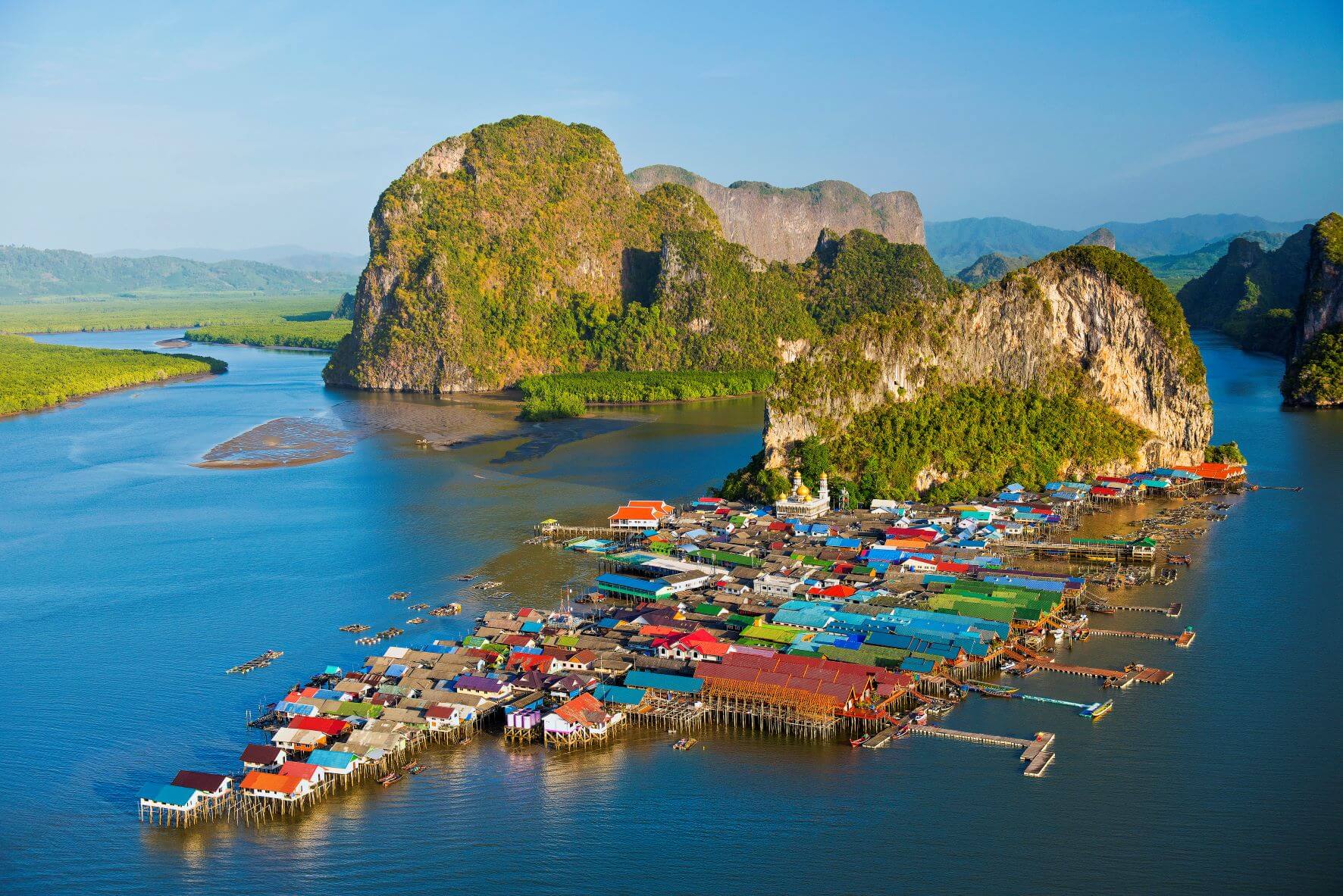 Koh Panyee floating Muslim fishing village on wooden stilts above Phang Nga Bay Thailand 1600 residents