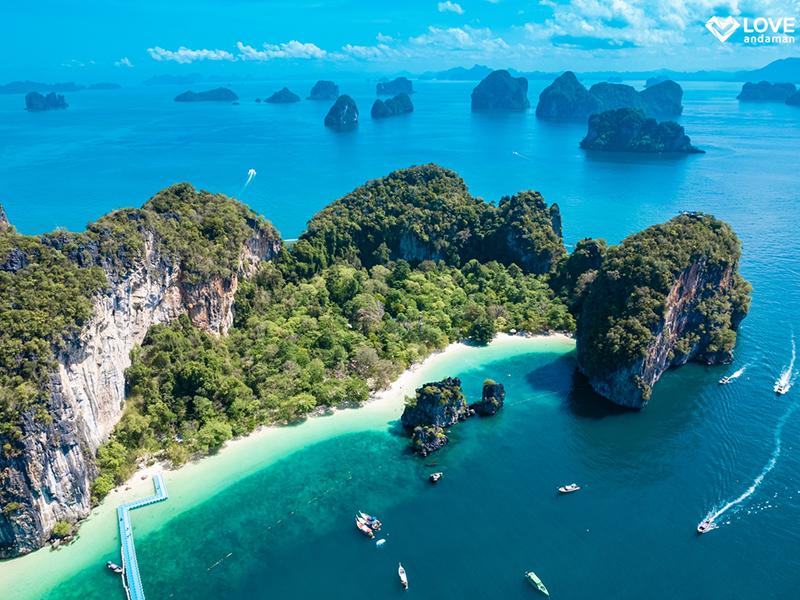 Phang Nga Bay 400 sq km limestone karst towers aerial view Ao Phang Nga National Park Thailand