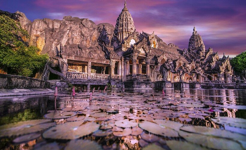 Phuket FantaSea Sukhothai era stone elephant palace theatre architecture detail