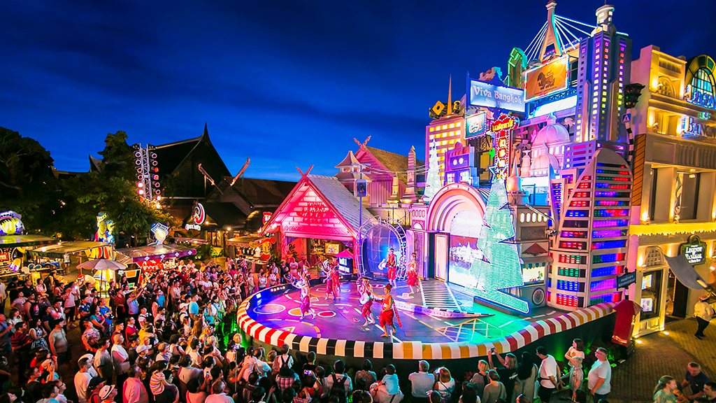 Phuket FantaSea Festival Village lights and Thai architecture Kamala evening