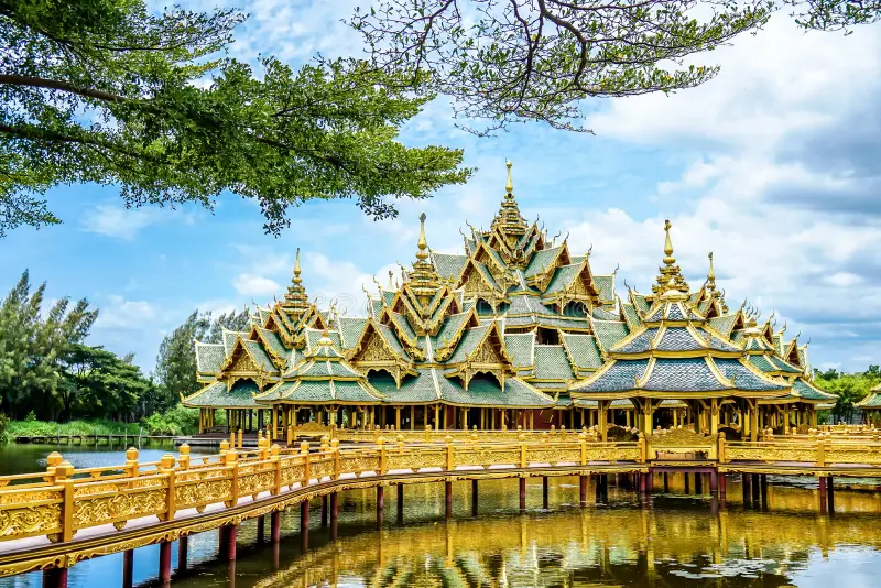 Ancient City Muang Boran floating pavilion reflection pond historic Thailand open-air museum